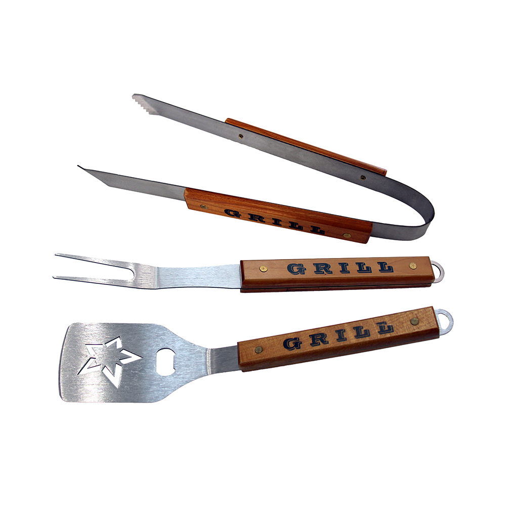 Wooden handle BBQ tongs
